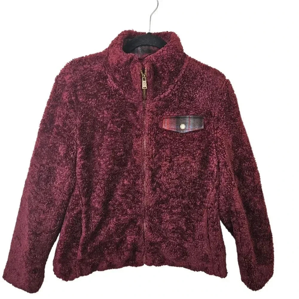 Pendleton Women's Fuzzy Zip Jacket - Dark Red‎ Size Medium